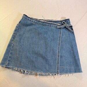 PacSun Denim Wrap Mini Skirt Womens 26 Blue Raw Hem Indie Festival Boho Y2K 90's